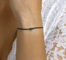 Zwarte Armband met Synthetische Smaragd