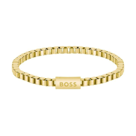 BOSS CHAIN FOR HIM Goudkleurige Stalen Boxchain Armband 19 cm