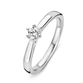 Excellent Jewelry Slanke Witgouden Dames Ring met 0,19 crt. Diamant