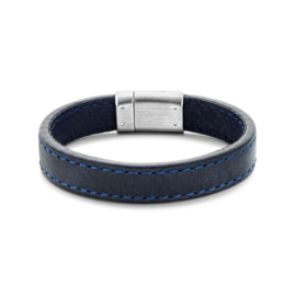 Donkerblauw Leren Heren Armband met Stalen Sluiting 19 cm