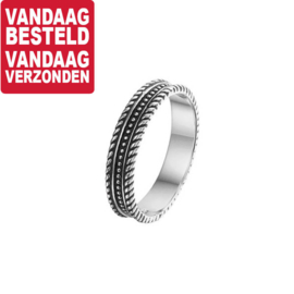 Geoxideerd Zilveren Ring met Zilveren Bolletjes en Randen / Maat 17,8