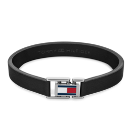 Tommy Hilfiger Zwarte Plat Leren Heren Armband TJ2790429