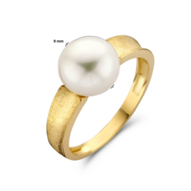 14K Geelgouden Ring met Witte Zoetwaterparel 9 mm