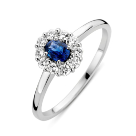 Excellent Jewelry Witgouden Ring met 0,24 crt. Saffier Diamant