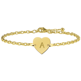 Gouden Armband met Hartvormige Letterhanger > Names4ever