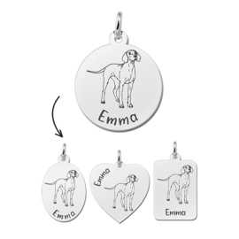 Zilveren Hanger met Afbeelding Hond Weimaraner + Naam Graveren