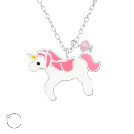 Zilveren Unicorn Oorbellen en Ketting Set voor Kids