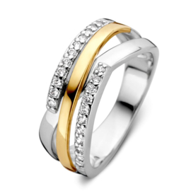 Excellent Jewelry Zilveren Dames Ring met Zirkonia’s en Gouden Strook