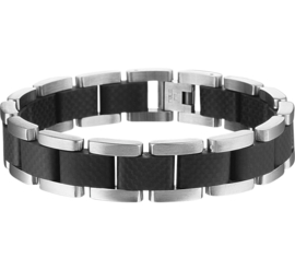 Edelstalen Schakelarmband met Carbon Strook