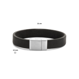 Zwart Lederen Armband met Edelstalen Sluiting | 21 cm