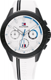 Tommy Hilfiger Zwart Heren Horloge met Witte Siliconen Horlogeband