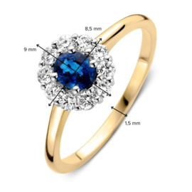 Excellent Jewelry Geelgouden Ring met 0,43 crt. Saffier Diamant