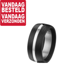 Carbon Ring met Glanzende Edelstalen Middenstrook / maat 20,2