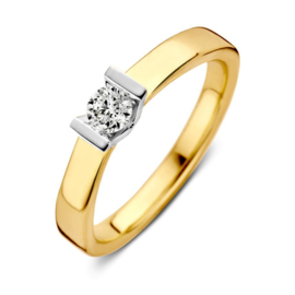 Excellent Jewelry Vlakke Gouden Ring met Kleurloze 0,20 crt. Briljant