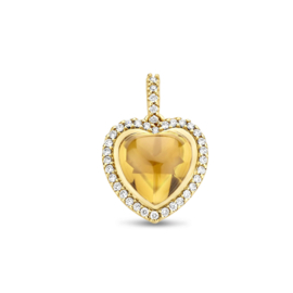 14 Karaat Gouden Hanger Hart Citrien en Diamant 0.21ct h si