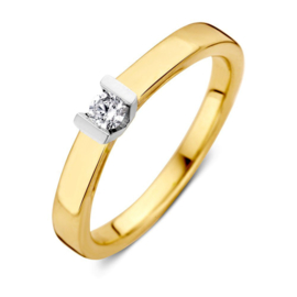 Excellent Jewelry Vlakke Gouden Ring met Kleurloze 0,10 crt. Briljant