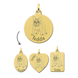 Gouden Hanger met Franse Bulldog Hondje + Naam Graveren