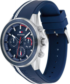 Tommy Hilfiger Zilverkleurig Heren Horloge met Blauwe Decoraties