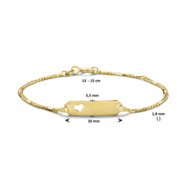 14K Geelgouden Kinder Graveerarmband met Hartje 13cm