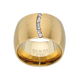 Goudkleurige Brede Ring met Zirkonia Rij van M&M | Ringmaat 18,5mm