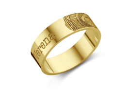 Names4ever 14K Geelgouden Brede Ring met Naam en Vingerafdruk