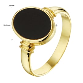 Geelgouden Ring met Ovale Zwarte Onyx