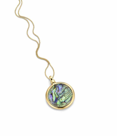 Gouden 24mm Medaillon met Groene Abalone Insignia en Ketting van MY iMenso Gold