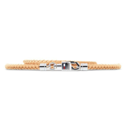 Tommy Hilfiger Crème Leren Heren Wikkel Armband met Karabijnsluiting TJ2701065