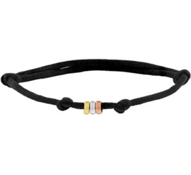 Zwarte Satijnen Armband met Tricolor Ringetjes (heren lengte)