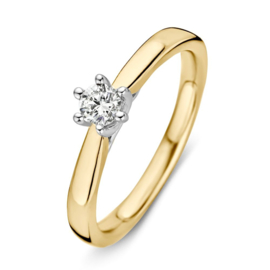 Excellent Jewelry Slanke Geelgouden Dames Ring met 0,24 crt. Diamant