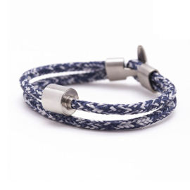 Tadblu Barrel Armband met Denim Koord + RVS ashouder