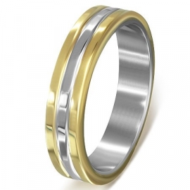 Graveer ring / Goud met zilver kleurige 3 band SKU51809