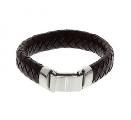 Luxueuze Gevlochten Armband van Donkerbruin Leer