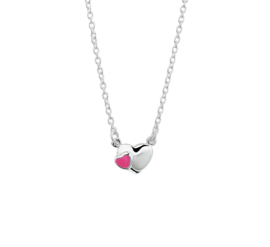 Zilveren Collier met Hart Hanger met Roze Hart voor Kids