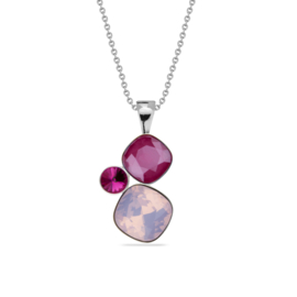 Ketting met Fuchsia en Lichtblauwe Glaskristallen Hanger