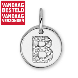 Letter B Bedel Hanger van Zilver met Zirkonia’s