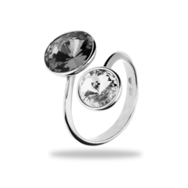 Piruli Zilveren Ring met Grijze en Witte Glaskristallen