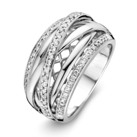 Excellent Jewelry Brede Witgouden Ring met Kleurloze Diamanten