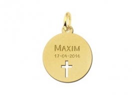 Names4ever Gouden Ronde Graveerhanger met Kruis