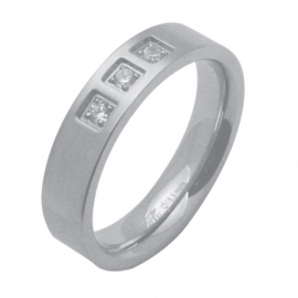 Smalle Ring met Drie Zirkonia’s van C MY STEEL - Graveer Ring