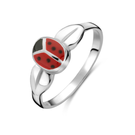 Ring voor Kinderen met Rood Lieveheersbeestje Zilver