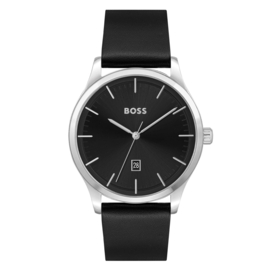 BOSS REASON Zwart Lederen Herenhorloge HB1513981