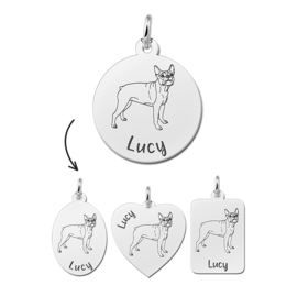 Zilveren Hanger met Hond Boston Terrier + Naam Graveren