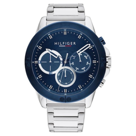 Tommy Hilfiger Zilverkleurig Heren Horloge met Blauwe Voorkant