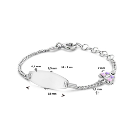 Zilveren Graveerarmband Ovaal met Vlinder Roze 11 + 2 cm