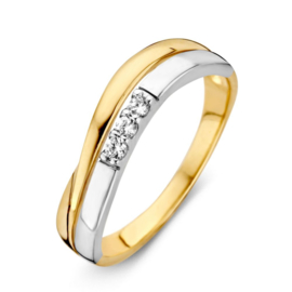 Excellent Jewelry Bicolor Ring met Drie Glinsterende Zirkonia’s