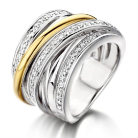 Excellent Jewelry Zilveren Ring met Zirkonia’s en Geelgoud