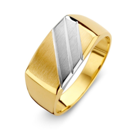 Excellent Jewelry Geelgouden Heren Ring met Diagonale Witgouden Strook