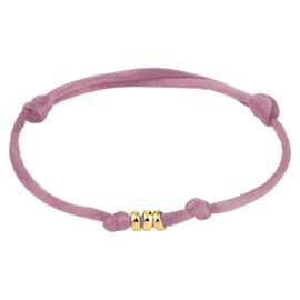 Oud Roze Satijnen Armband met 3x Gouden Ringetjes