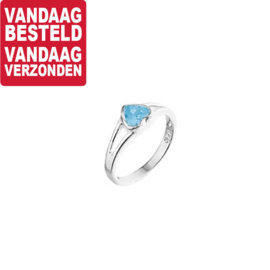 Zilveren Ring voor Kinderen met Blauw Hartje / Ringmaat 15,5